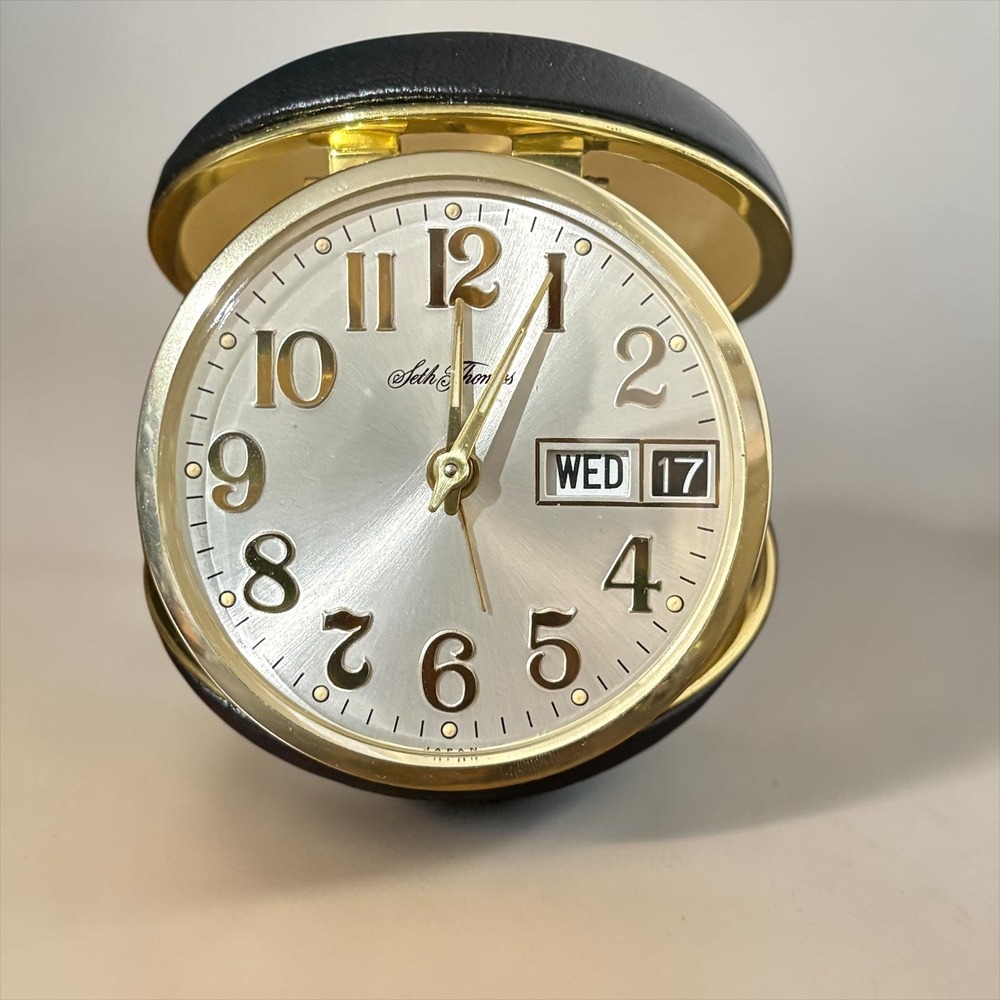 Seth Thomas Globemate 3983 Vintage Travel Alarm Clock Day Date Manual Wind Box